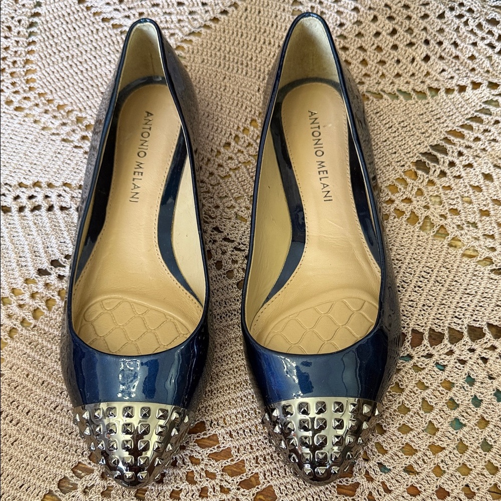 ANTONIO MELANI Navy Studded Heels Women Size 6 1/2